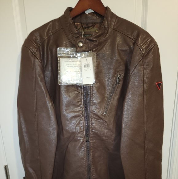 Brown leather jacket Guess - Picture 1 of 3